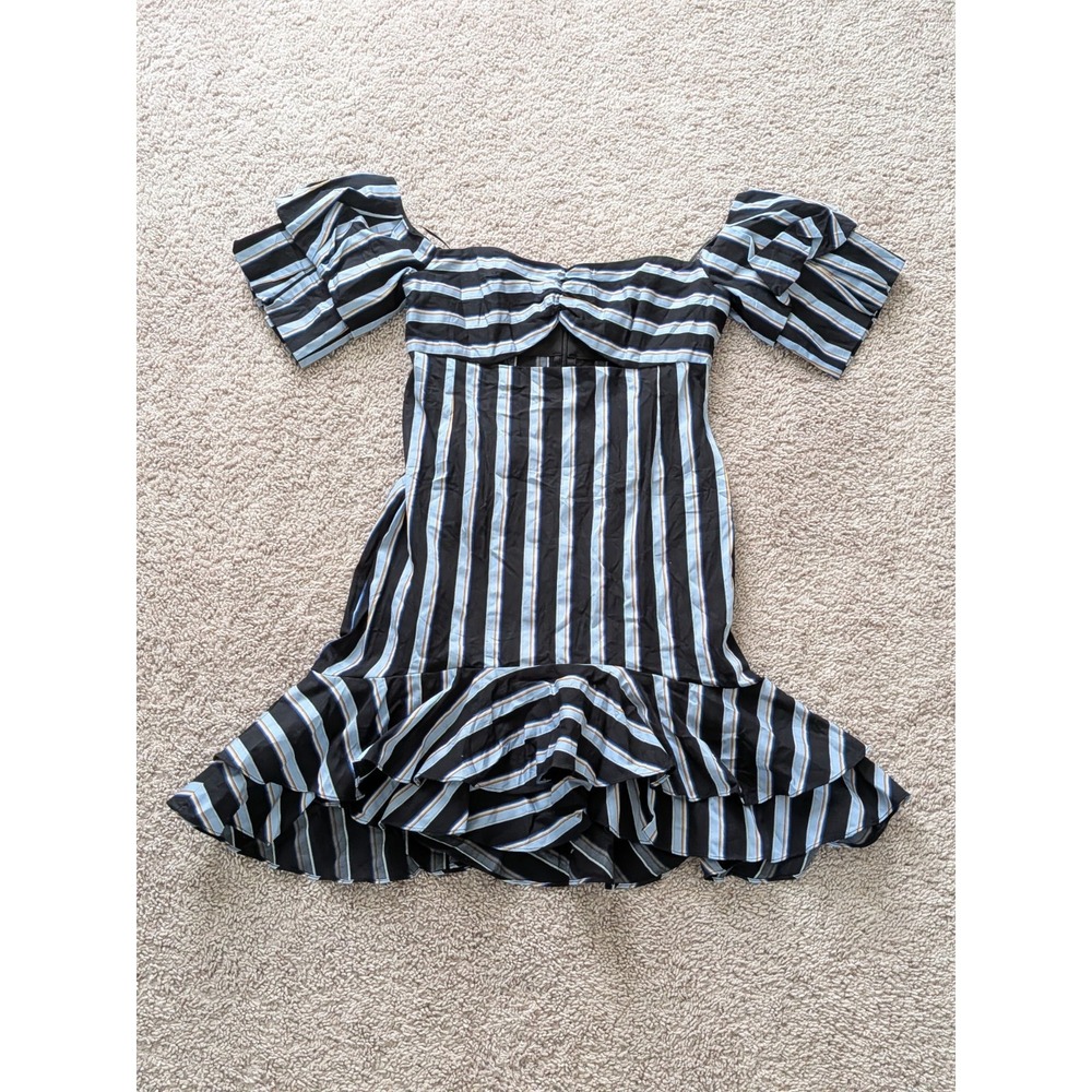WAYF Korbin Striped Off the Shoulder Mini Dress Navy & Pink Women's Medium